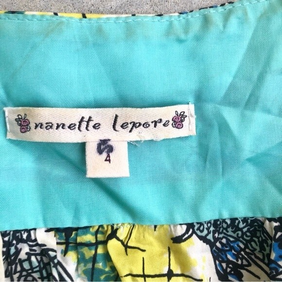 Nanette Lepore Silk Wrap Top Printed Coastal Beach Turquoise Yellow 4 - Picture 2 of 6